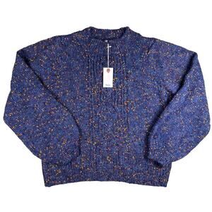 Hatley Piper Sweater Women's Large Blue Confetti Cable Knit Puffed Long sleeves